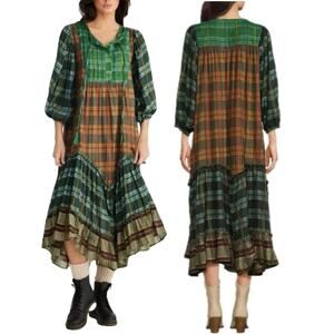 Talisman Sabrina Highlands Check Plaid Maxi Dress 100% Cotton Boho Chic XL